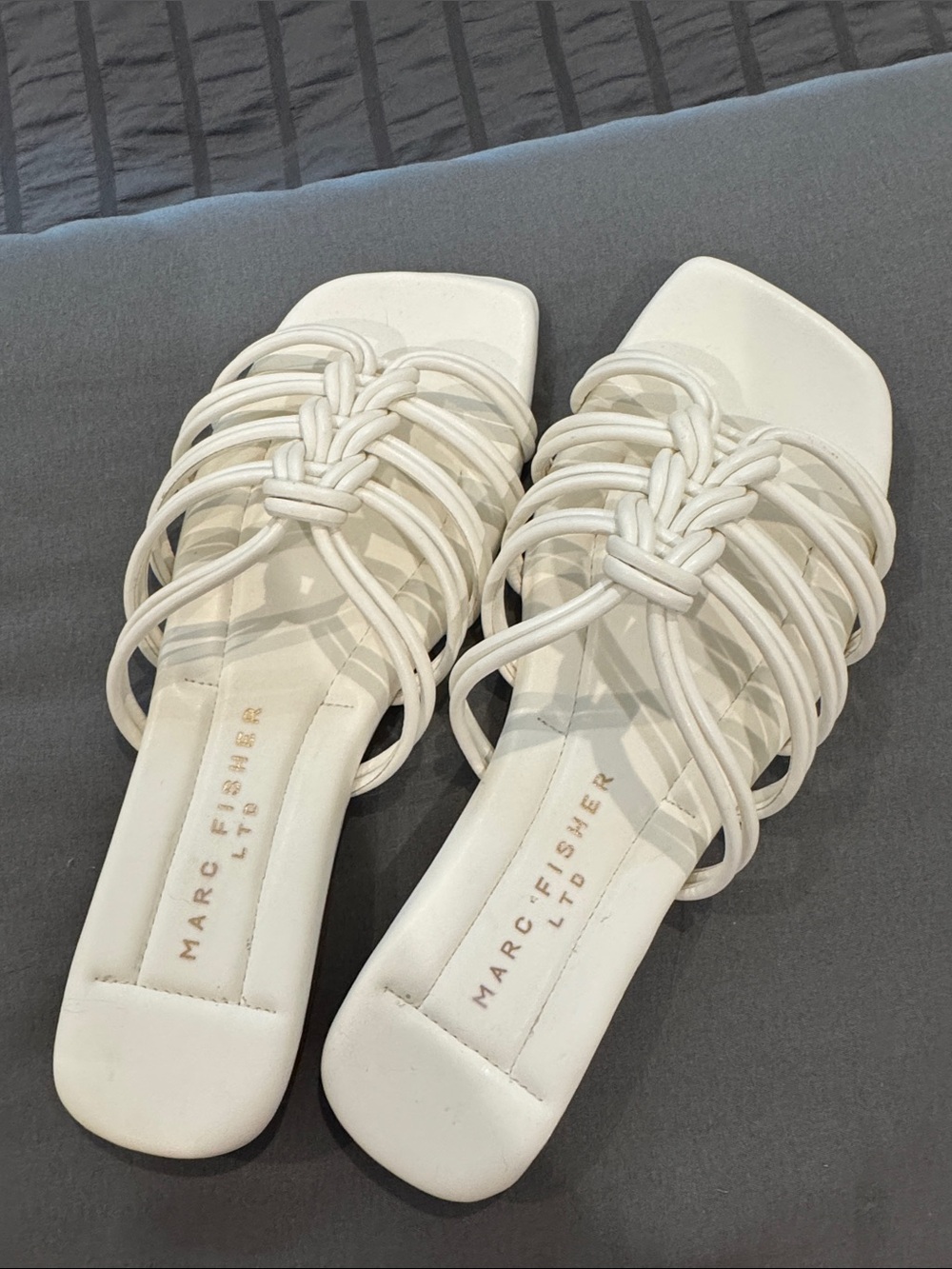Marc Fisher Cream Braided Strap Square Toe Slide Mules